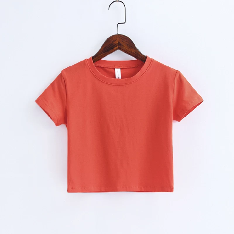 solid women's casual round neck short sleeve crop top t-shirt