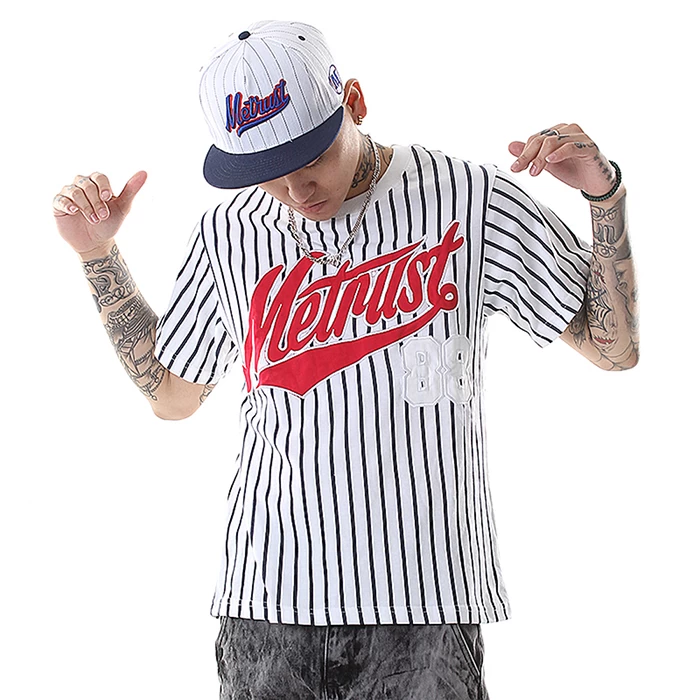 Rayas camiseta de algodón logotipo personalizado