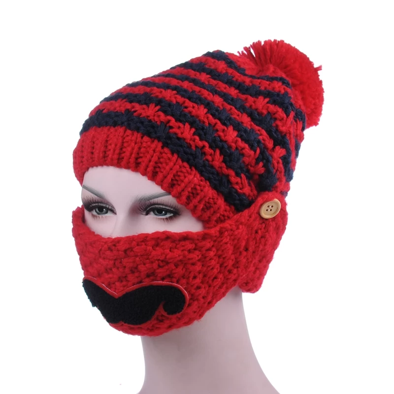 China stripes warm pom beanies with  face mask custom manufacturer