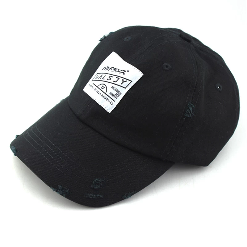 porcelana etiqueta tejida negro deportes papá sombreros personalizados fabricante