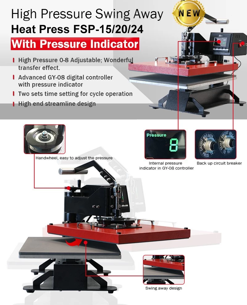 FSP 圧力センサー付きスイングアウェイヒートプレス クラムシェル印刷