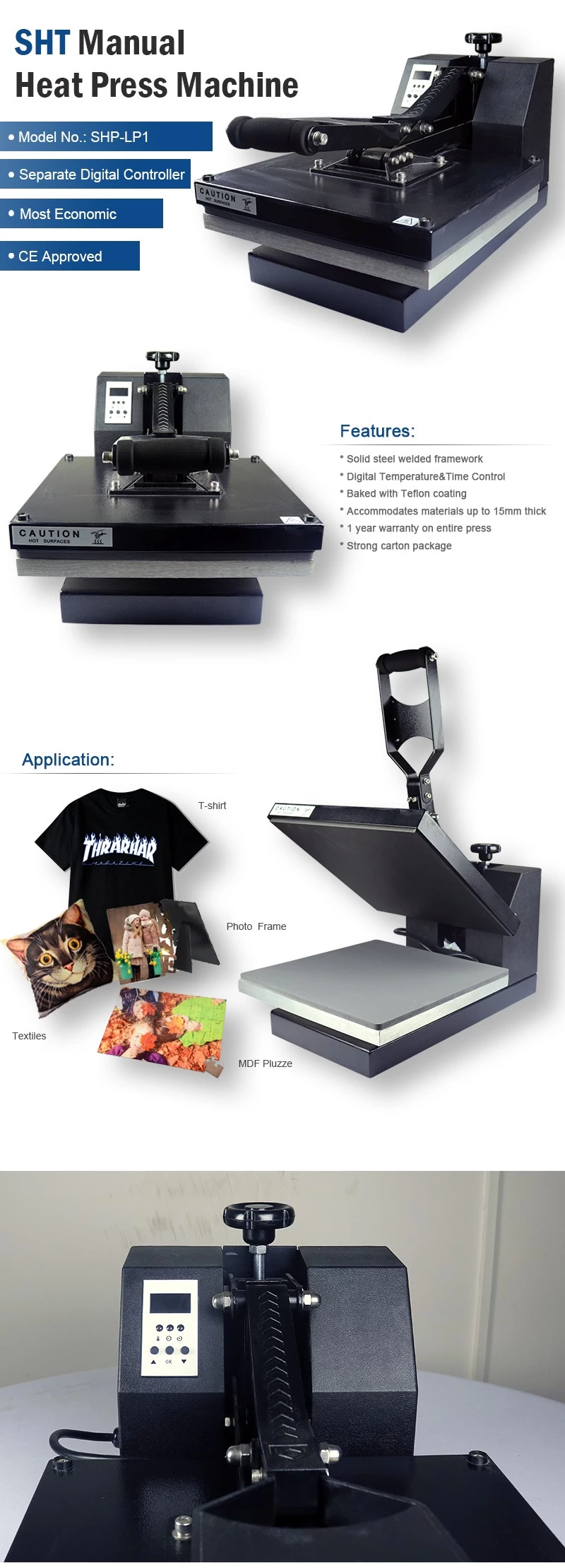 New Flatbed Manual T-shirt Printing Machine 40*60cm Clamshell Heat Press  Transfer T-Shirt Sublimation Machine With High Quality