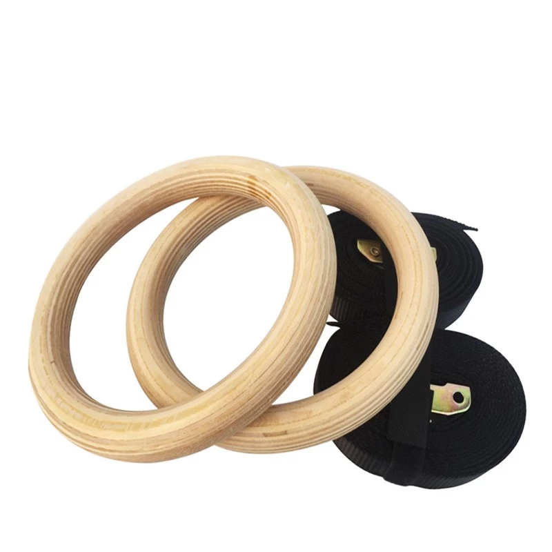 Birch Wood Gym Rings Thickness 32mm With Adjustable Straps Pull up Fitness Rings