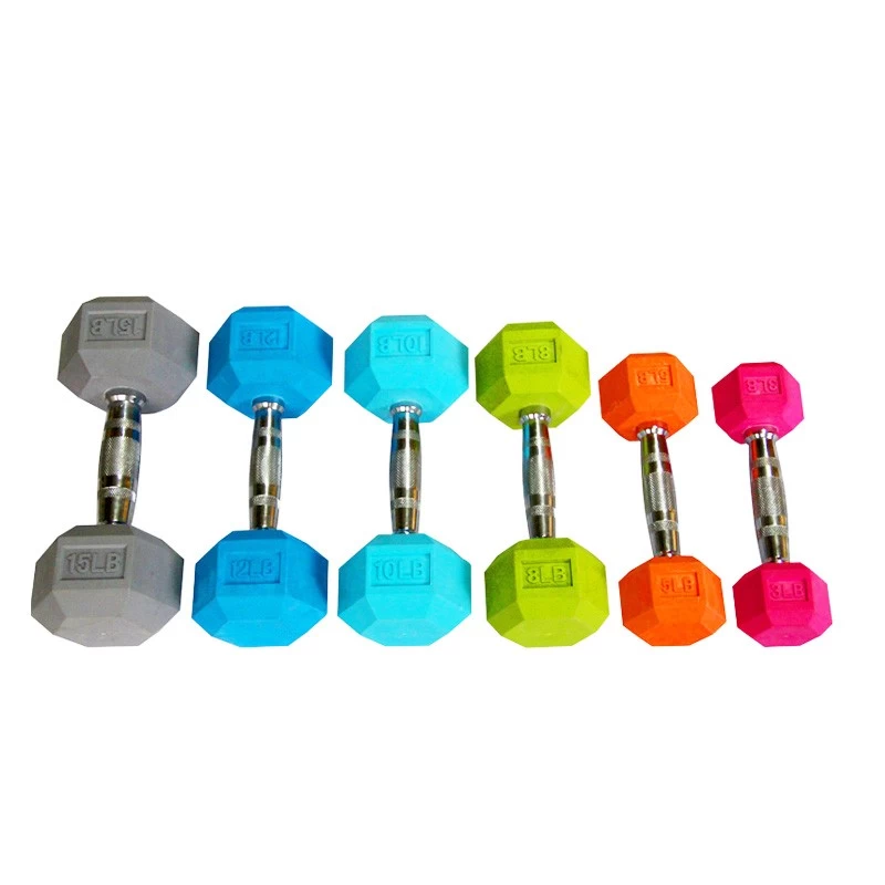 China Fitness Color Pairs fo Rubber Hex Dumbbell Set Wholesaler