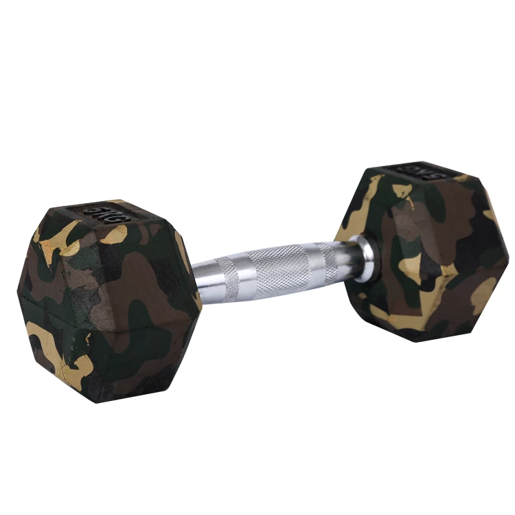 Fitness training Rubber hex dumbbells camouflage color fitness dumbbell