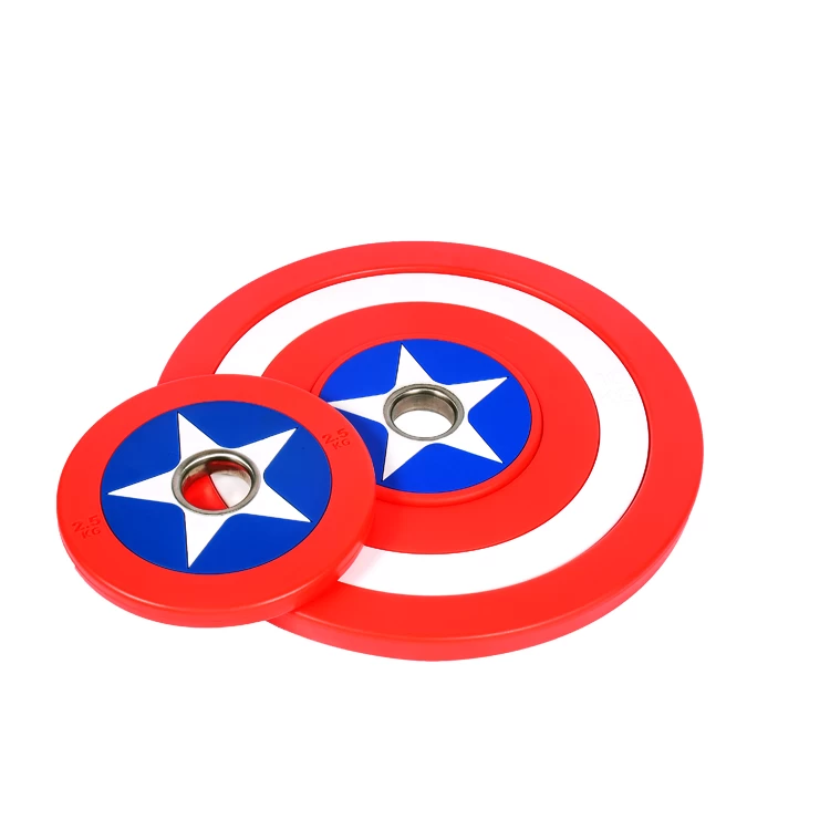 Wholesale Customize Captain America Fixed 10kg 50kg rubber barbell plates Bumper barbell weight Plates
