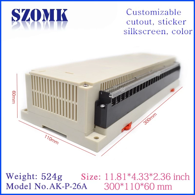 300*110*60mm SZOMK plastic din rail PLC instrument enclosure housing box for electronic devices/AK-P-26a