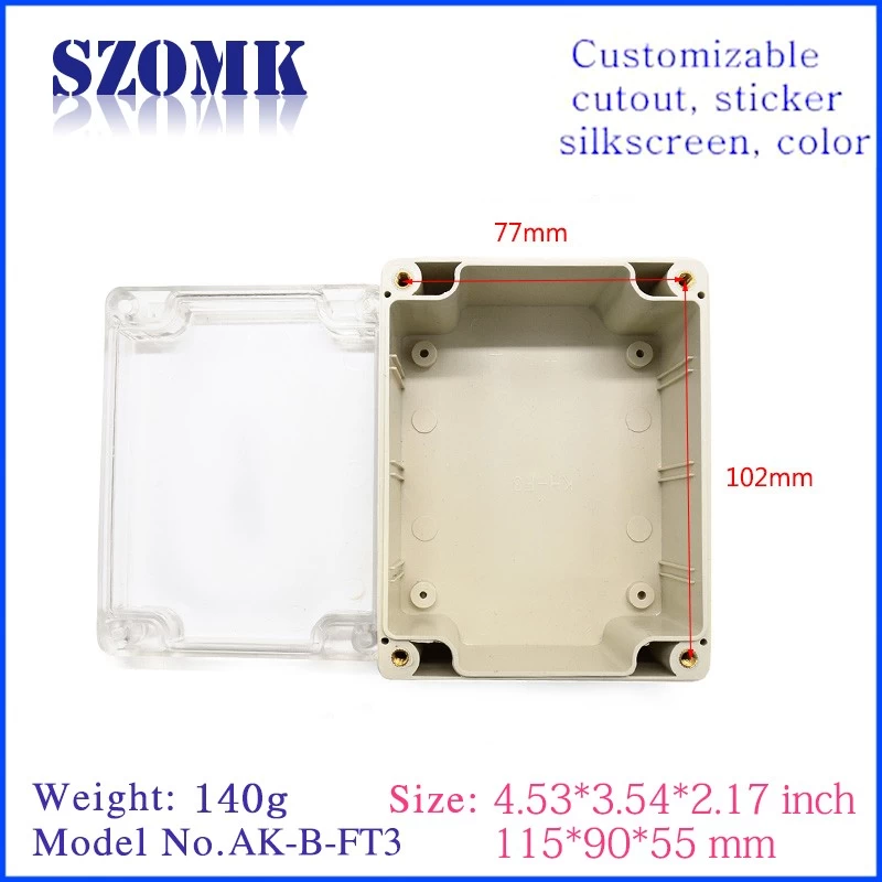 Custom Electronic IP65 IP66 ABS PC Plastic Electrical Waterproof Cable Outdoor Junction Box transparent cover 115*90*55 mm