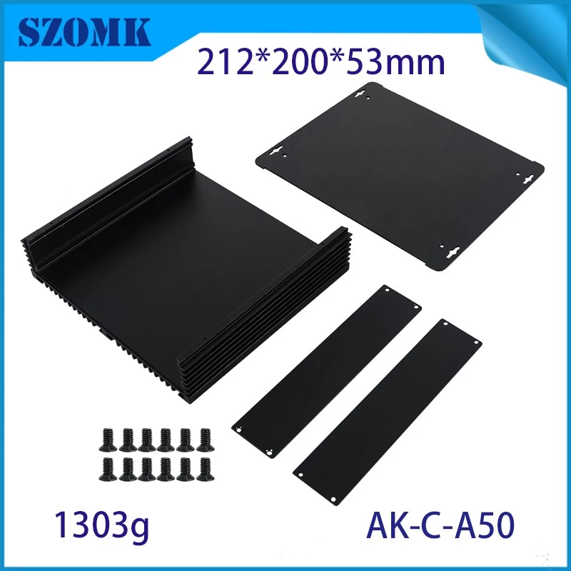 Custom length Anodizing Black color Extrusion Aluminum enclosures Custom Aluminum electronic case 53*212*200mm