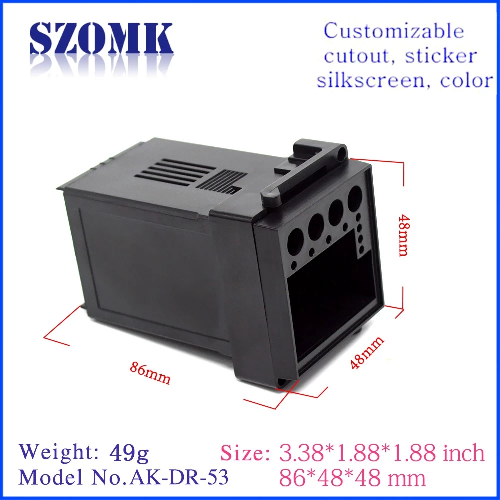 Customized plastic din rail enclosure electronic junction box for PCB AK-DR-53 86*48*48mm