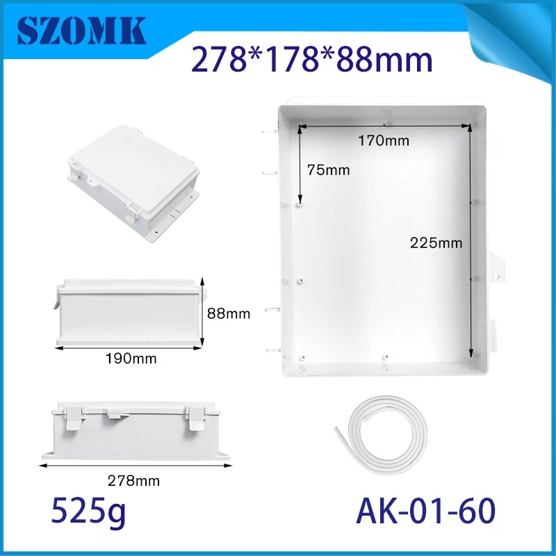 IP66 ABS plastic power supply waterproof box Electronic instrument housing outdoor hinged type ABS enclosures AK-01-60 278*178*88mm