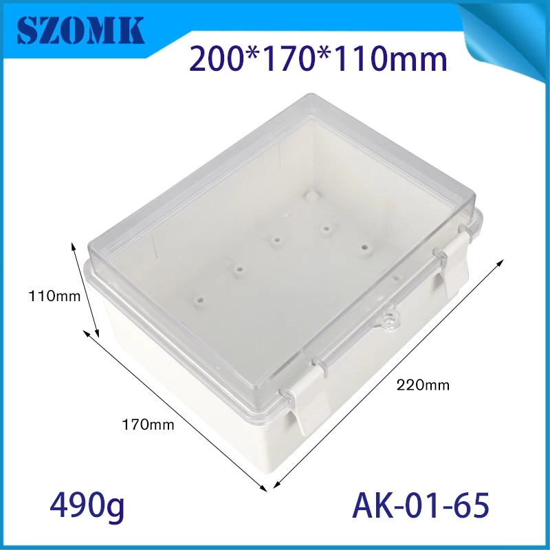 China IP66 AK-01-65  200*170*110 mmABS plastic power supply security monitoring waterproof box electronic instrument housing outdoor hinged flip cover rainproof outlet box manufacturer
