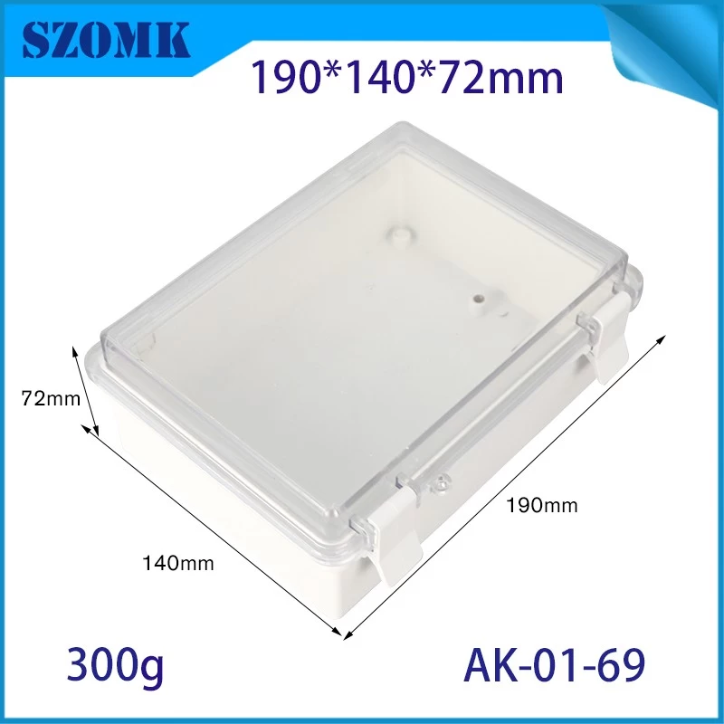 China IP66 AK-01-69  190*140*72 mm ABS plastic power supply security monitoring waterproof box electronic instrument housing outdoor hinged flip cover rainproof outlet box manufacturer