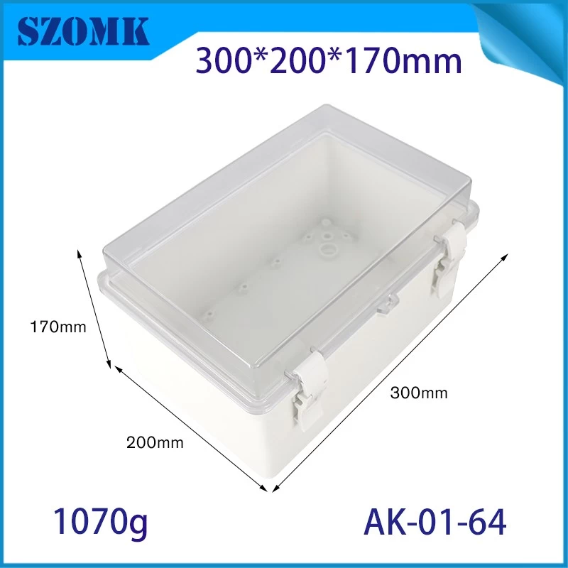 porcelana IP66 Cubierta de plástico impermeable transparente Cajas con bisagras AK-01-64 300*200*170 mm fabricante