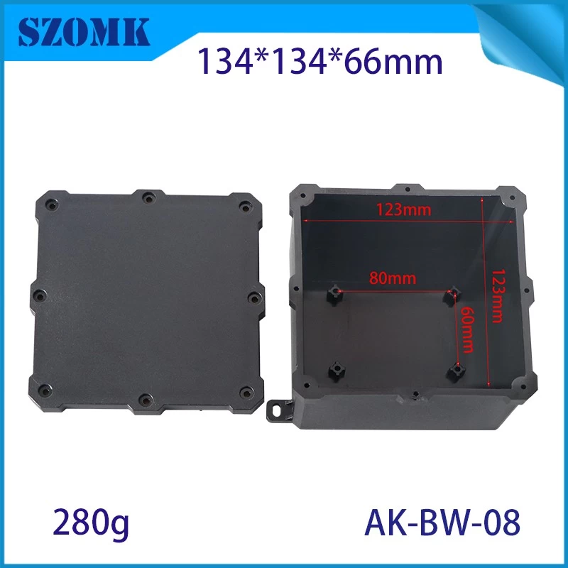 IP68 Materiale per PC V1 Plastic Waterproof Box Outdoor Junction Box Protection Halloge 134*134*66mm AK-BW-08