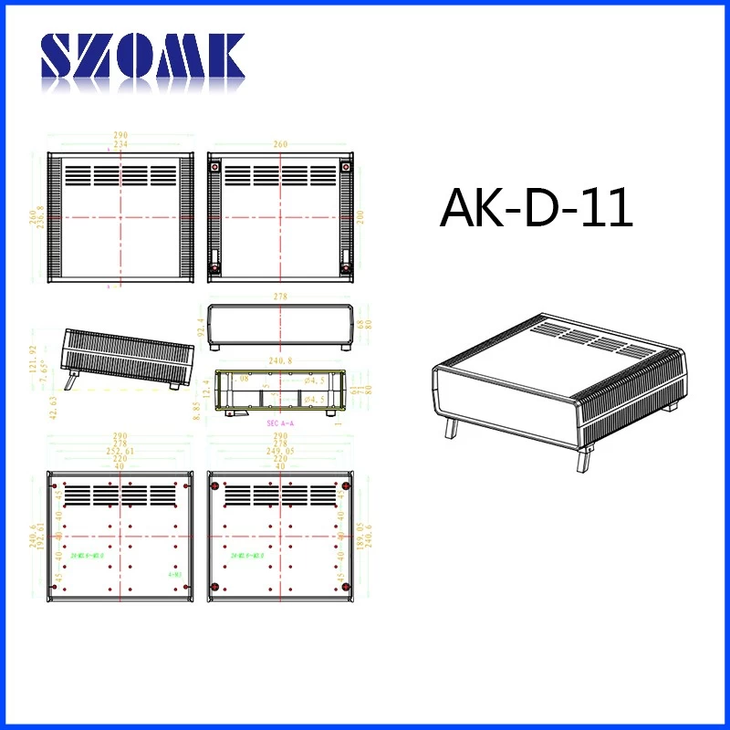 Plastic Abs Material Desktop Enclosure AK-D-11, 290x260x80mm