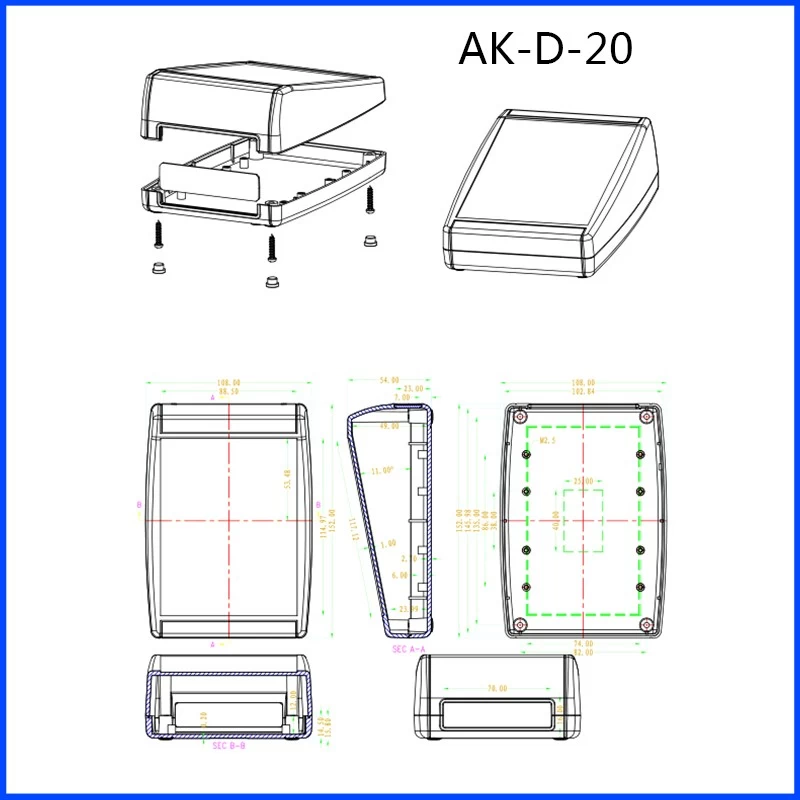 Plastic Abs Material Desktop Enclosure AK-D-20 ,108x152x54mm