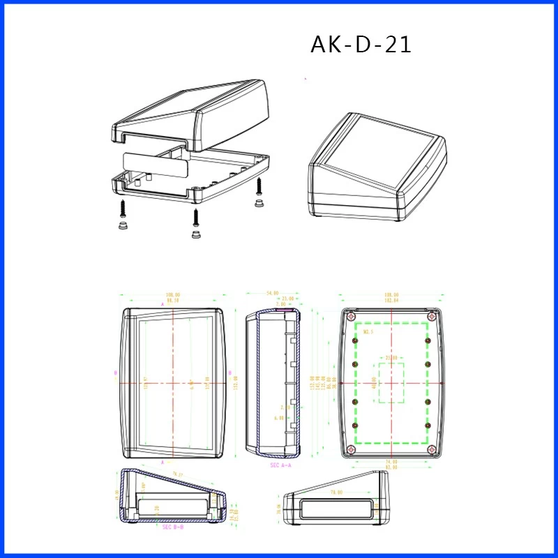 Plastic Abs Material Desktop Enclosure AK-D-21,152x108x54	MM