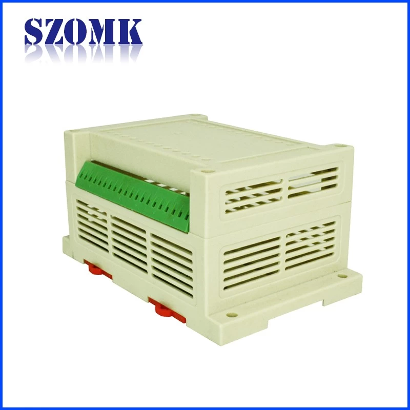 Plastic din rail housing with terminal block for eletronic apparatus custom plastic din rail box from szomk