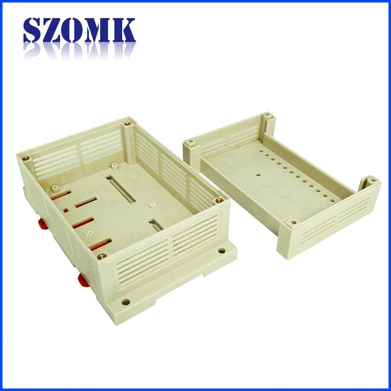 Plastic din rail housing with terminal block for eletronic apparatus custom plastic din rail box from szomk