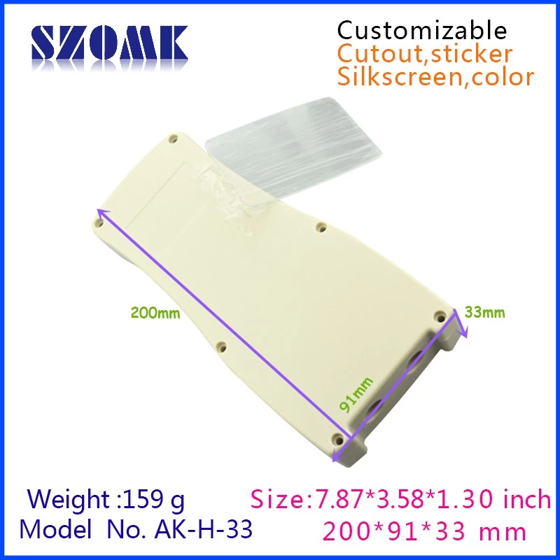 SZOMK OEM ABS plastic enclosure handheld electronic box for PCB project AK-H-33 200*91*33mm