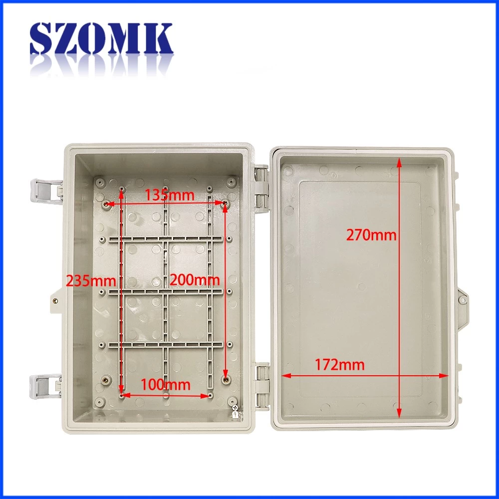 Shenzhen IP65 hinge cover waterproof 290X190X140mm abs plastic junction box manufacture/AK-B-F52B