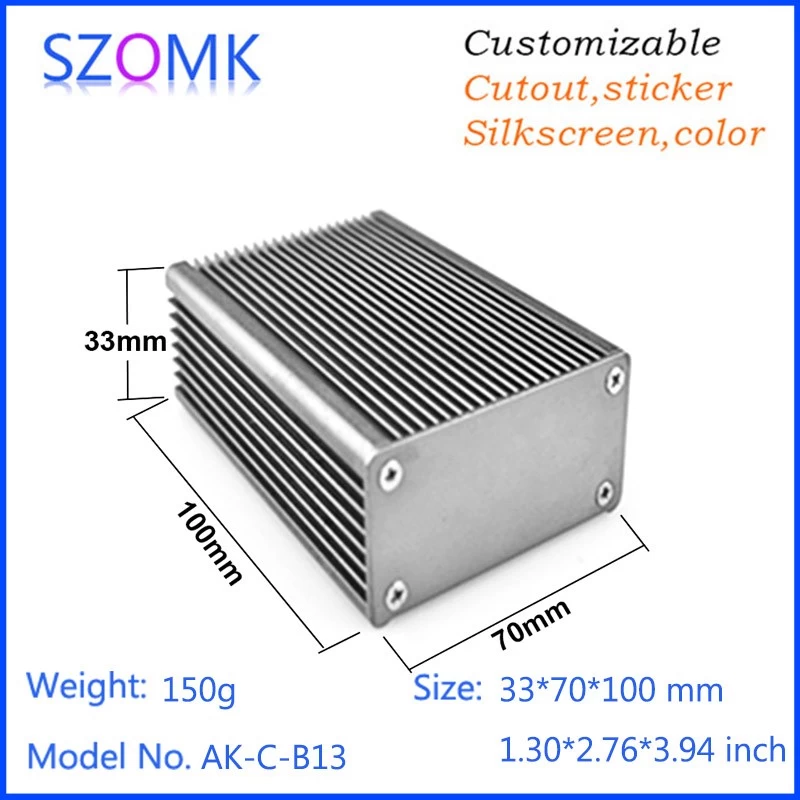 Shenzhen OMK custom extruded aluminum heat sink enclosure inverter housing  AK-C-B13  33 X 70 X 100 mm