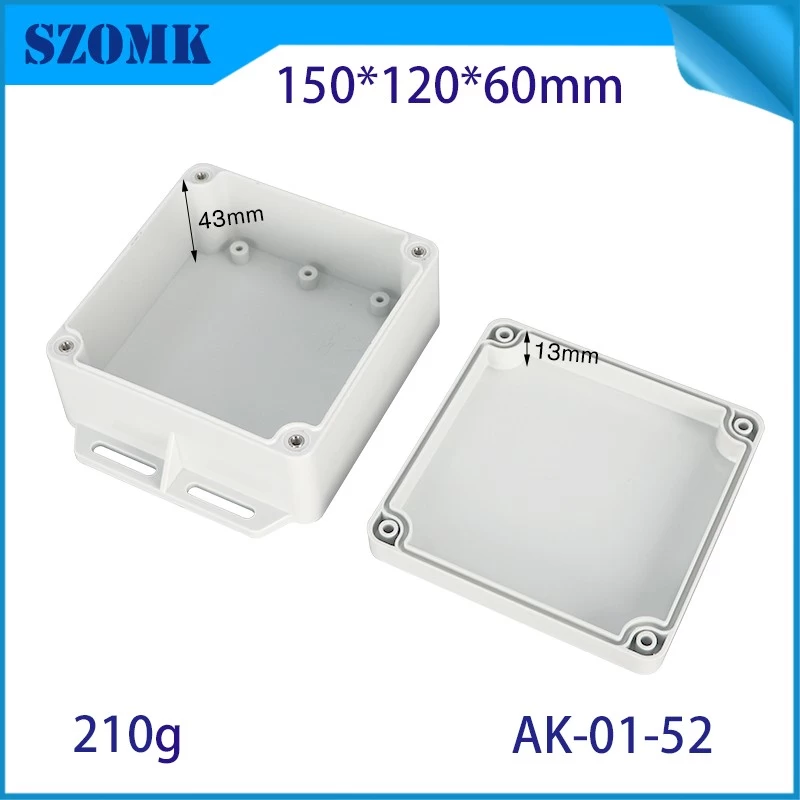 Wall-mounted Waterproof case plastic ABS enclosures IP66 cable junction box AK-01-52 148*120*60MM