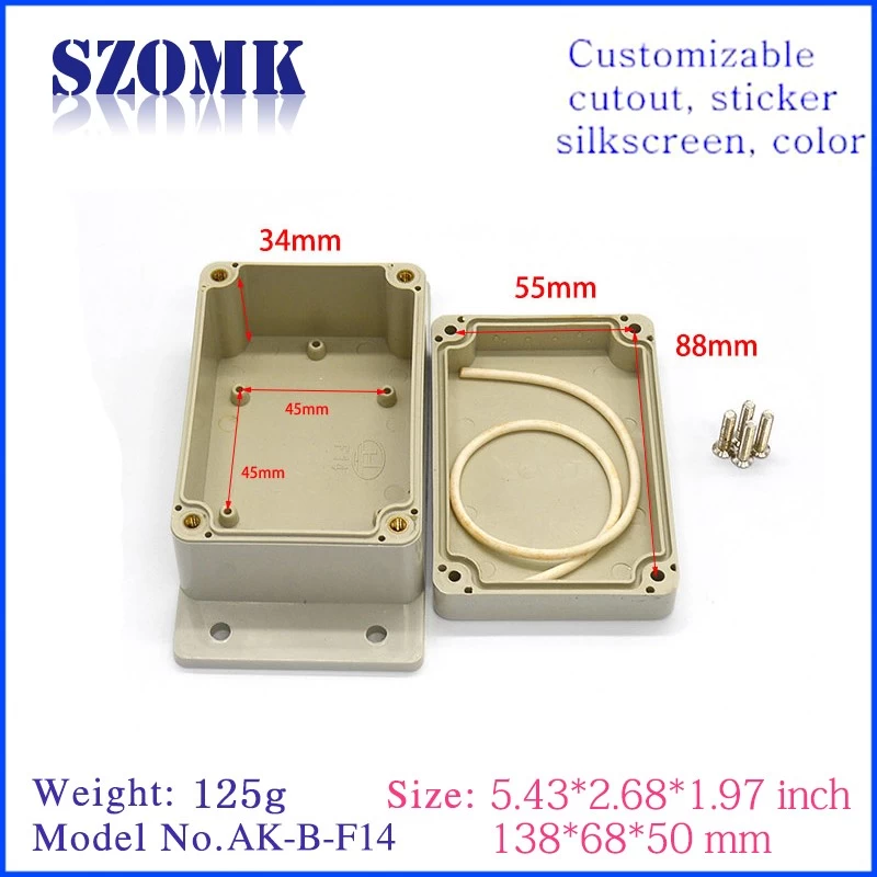 design plastic enclosure junction boxes waterproof cover box 138*68*50 mm screen printing