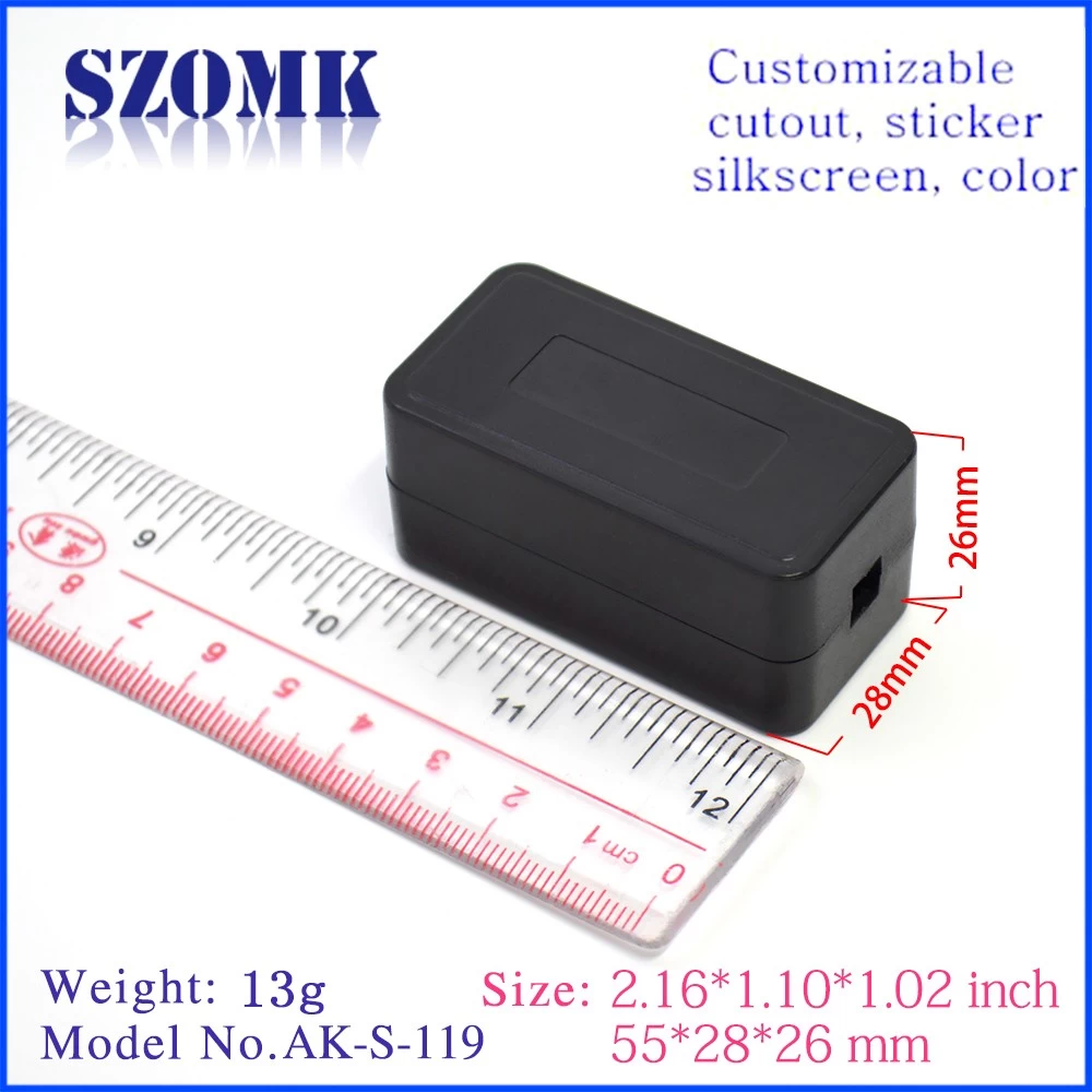 high quality black standard plastic enclosure with connection port for pcb supplier AK-S-119  55*28*26mm