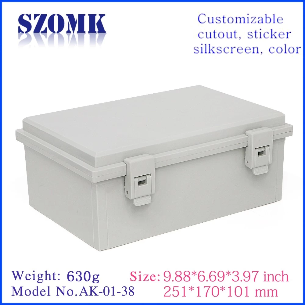 hinged platic electronics box szomk waterproof enclosure control box 251*170*101mm AK-01-38 waterproof housing junction box