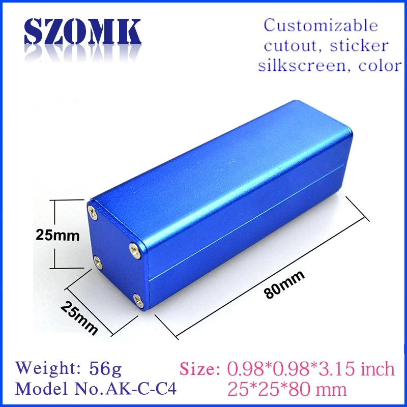 wholesale power amplifier box aluminum case custom enclosures for electronics 25*25*80 mm blue color C4