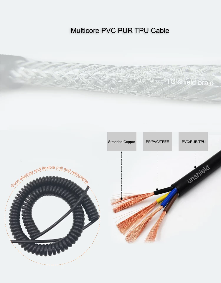 Spring Cable, Flat Spiral Wire, Multi core Telescopic Spring Cable, PUR TPU  Curly cable,  Power Cable,Spiral Cables, Spring  Cables, Curly Cord﻿, Coiled Cables