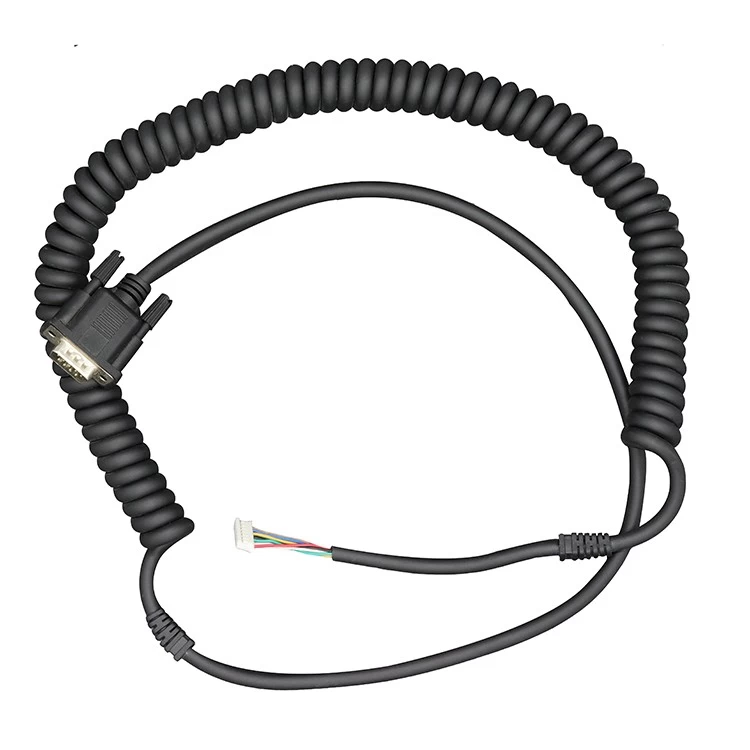 2 core black gloss bright pur retractable spiral spring coiled cable