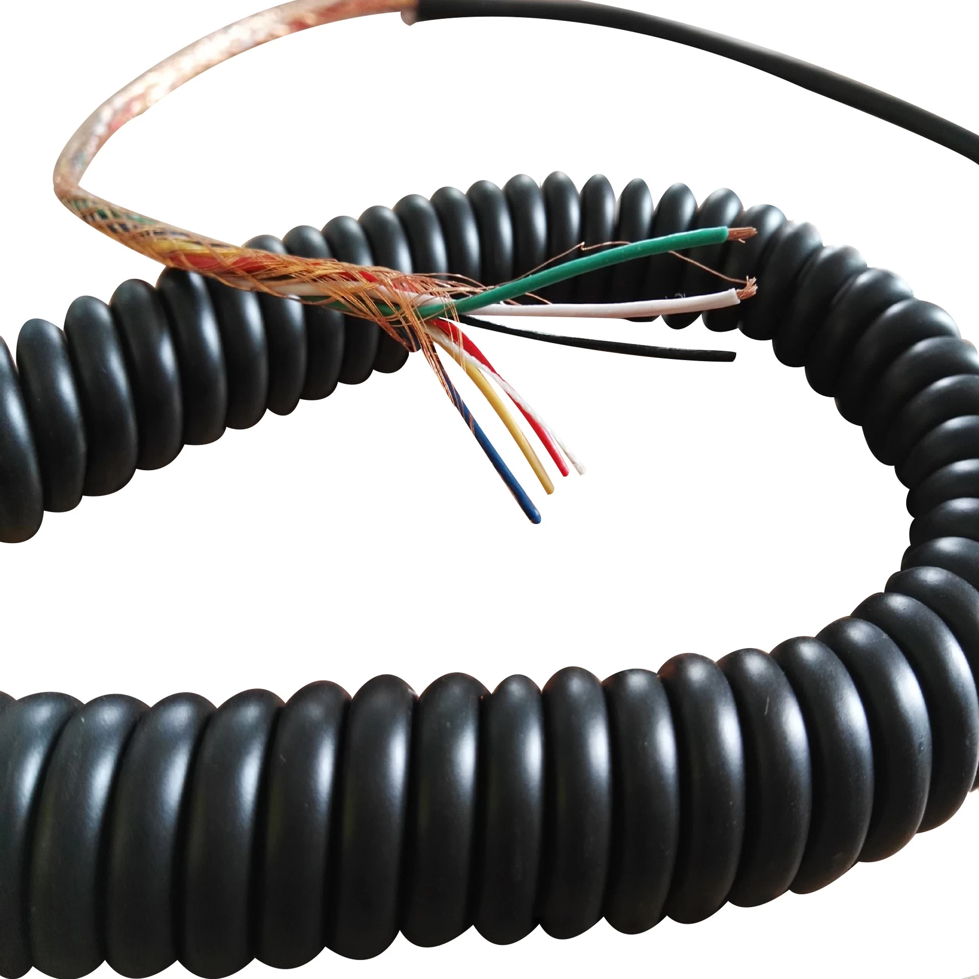 6-rdzeniowy miedziany ekran w oplocie czarny matowy płaszcz PU spiralny kabel produkcji fabrycznej