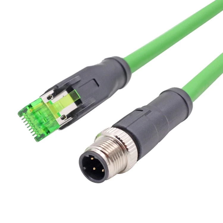 Custom 4 core or 8 core A D X code pair twisted M12 M8 to RJ45 Cat5e CAT6A ethernet cable