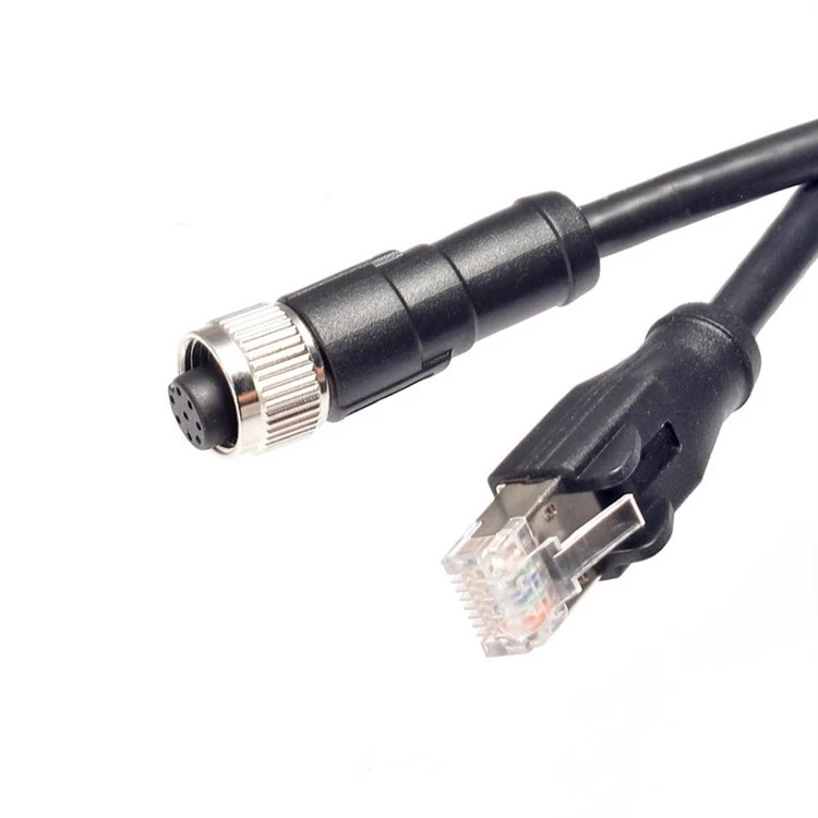 Niestandardowy kabel Cat6 26AWG PVC PUR Złącze 8-stykowe ethernet Kod M12 X do kabla RJ45