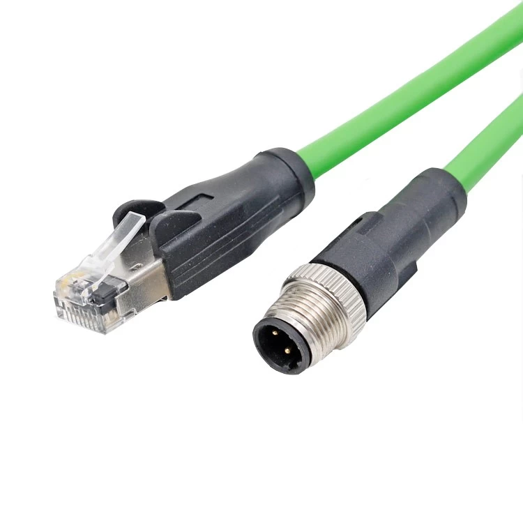Kundenspezifisches Cat6 26AWG-PVC-PUR-Kabel Ethernet 8-poliger Stecker M12 X-Code auf RJ45-Kabel