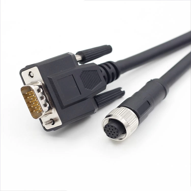 M12 17pin female connector to DB15 male plug industrial wire harness connection