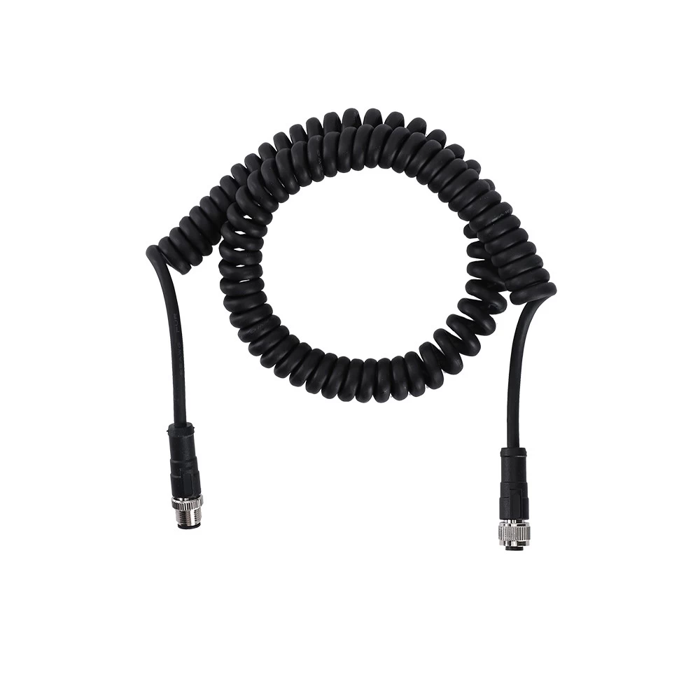 M12 3 4 5 6 8 12 17 pin male to female coiled cable