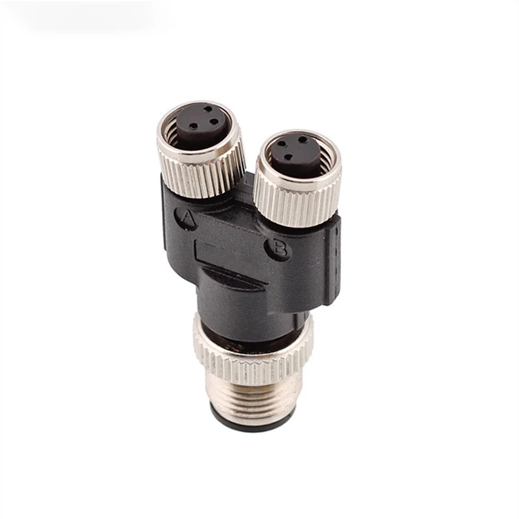 M12 3 pin male to M8 two 3 pole female Y adapter connector