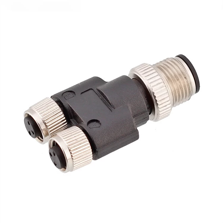 M12 3 pin male to M8 two 3 pole female Y adapter connector