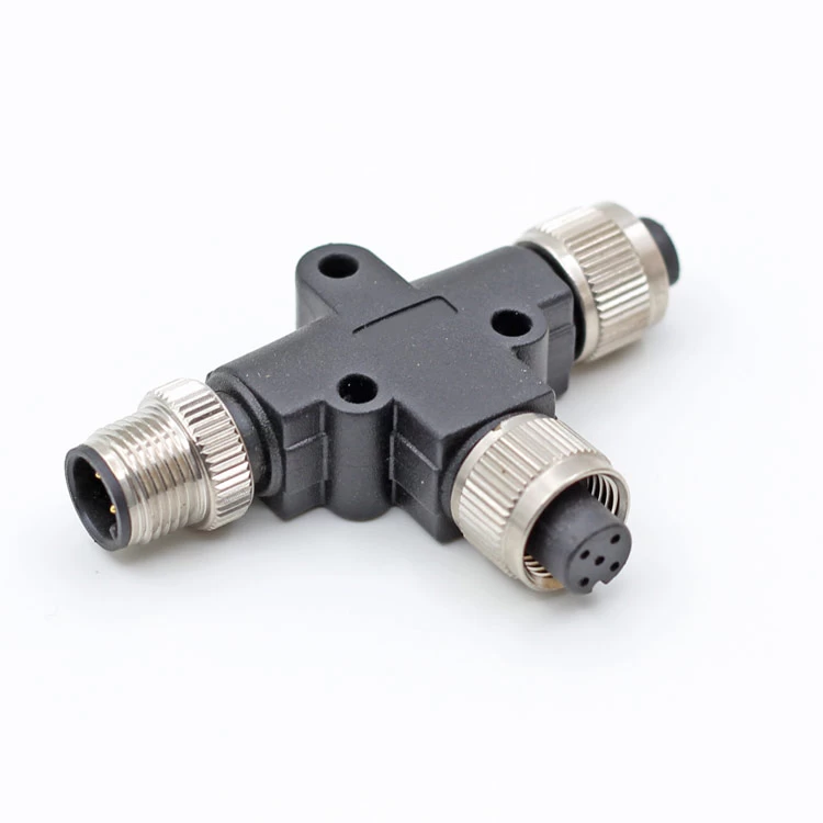 M12 5 pin male to female T connector to M12 8 pin female Y connector