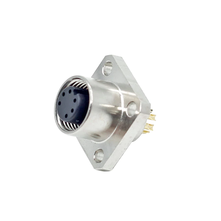 M12 Panel mount connector  3 4 5 6 pin female A B D Coding flange connector soldered with electrical wires