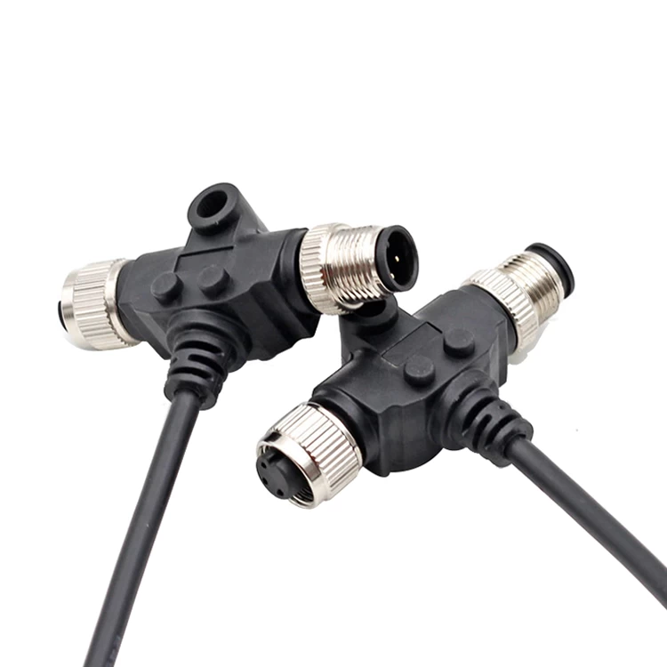 M12 T type splitter cable 3 4 5 6 8 pin female to male to cable connector