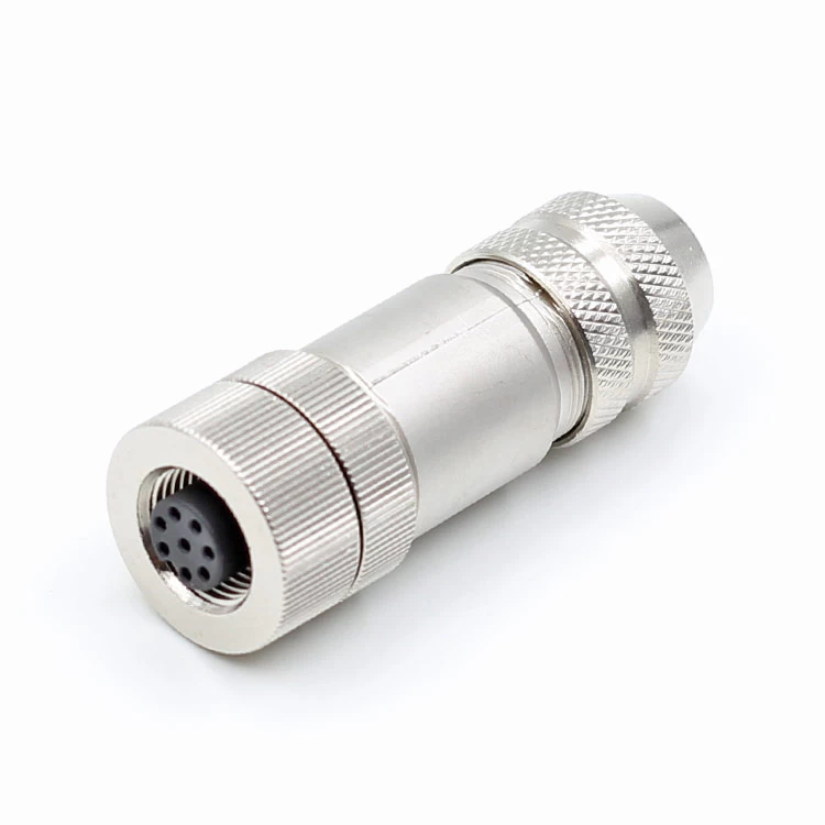 M12 connector angled metal shield assembly 3 4 5 8 pin waterproof connector