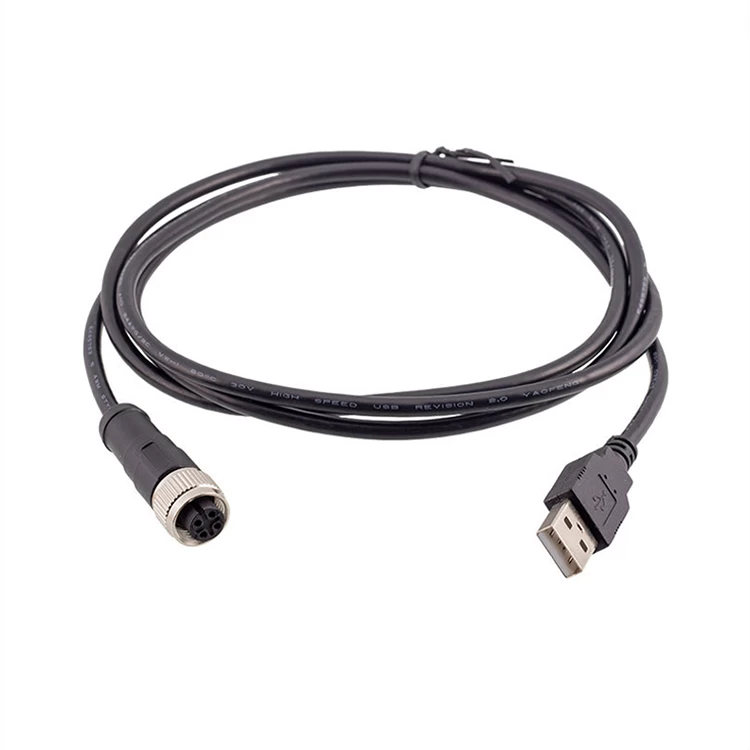 M12 straight 4 pin female to male USB 2.0 connector  molded 1 M 2 M 3M cable