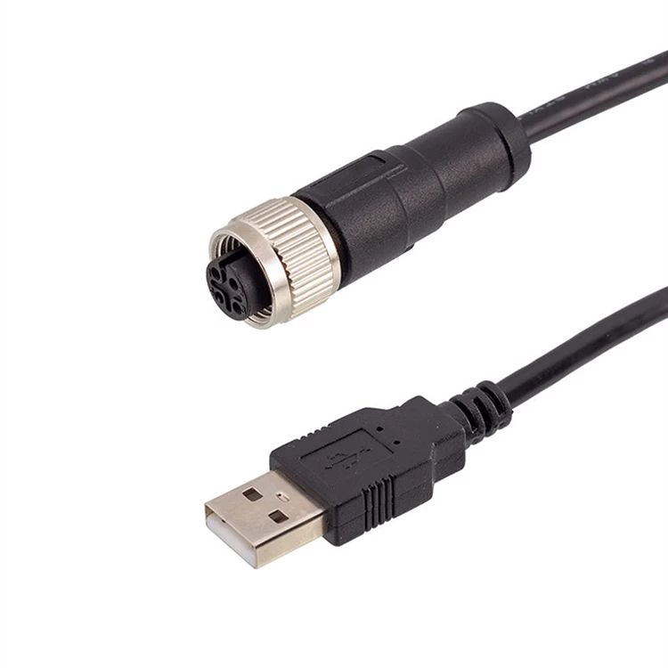 M12 proste 4 pinowe złącze żeńskie na męskie USB 2.0 formowane 1 M 2 M 3M kabel