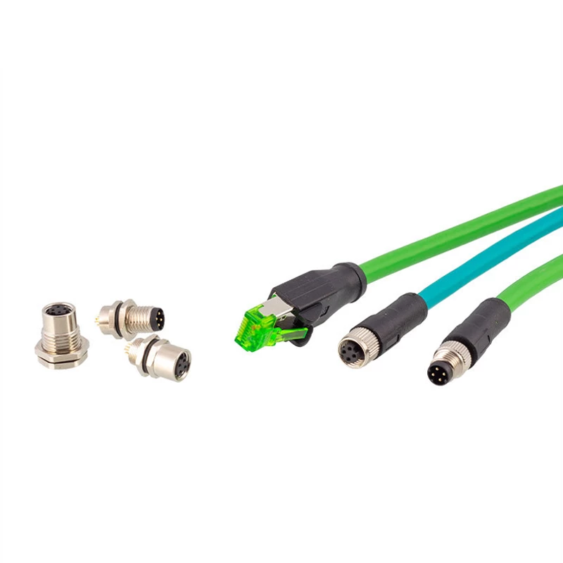 M8 4 pin female D-coding connector rj45 cable