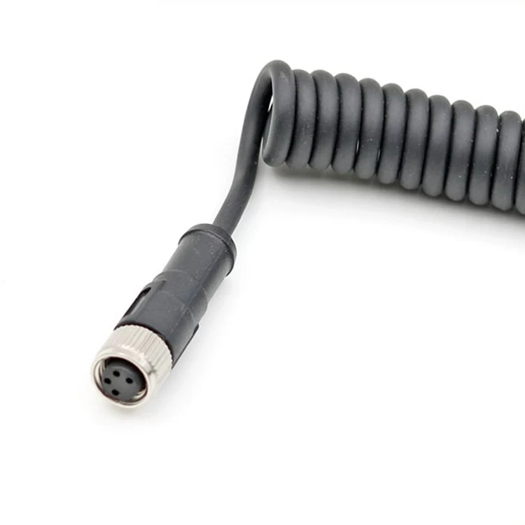 M8 4 pin straight A code female connector pvc pur jacket spiral cable